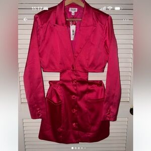 Hot Pink Satin Cutout Blazer Mini Dress. Size S NWT